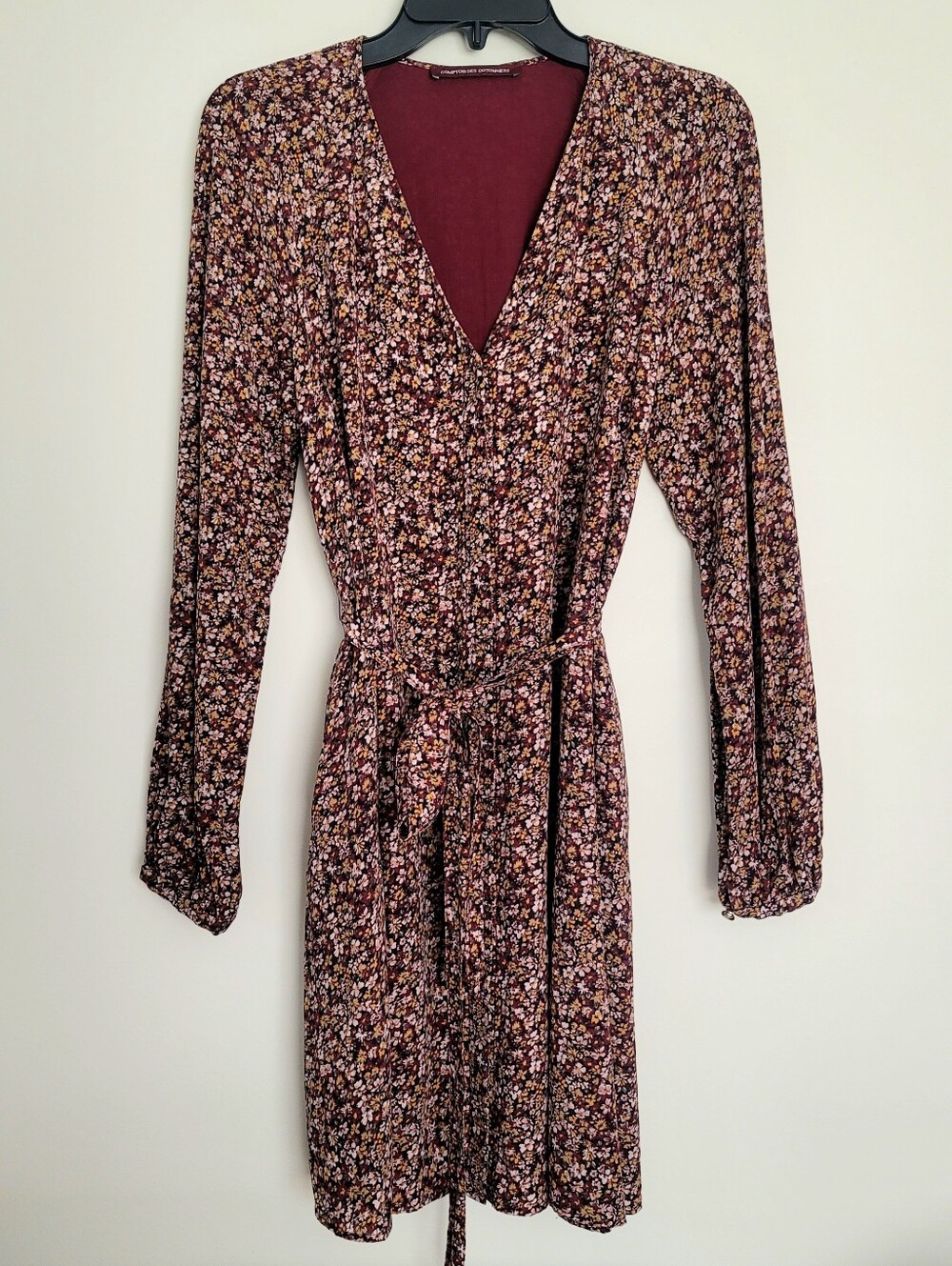 Comptoir Des Cotonniers Womens 100% Silk Floral Knee Dress V-Neck Belt Boho M